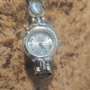 Fondini Silvertone Women's Watch With Blue Gem Stones
